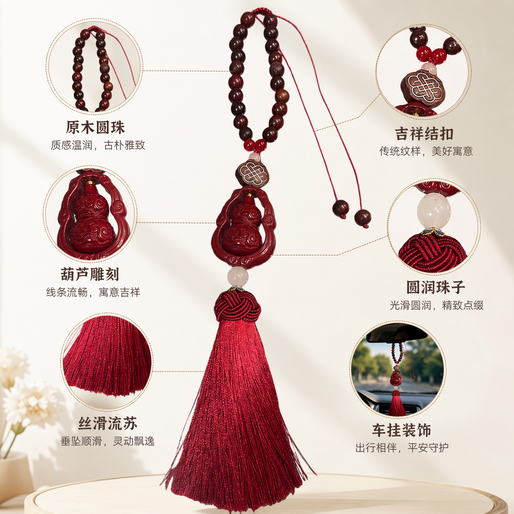 红色葫芦挂饰带流苏珠串家居风水吉祥饰品
