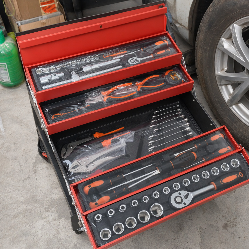 The red toolbox set contains multiple practical tool home repair storage boxes 85pc details Picture