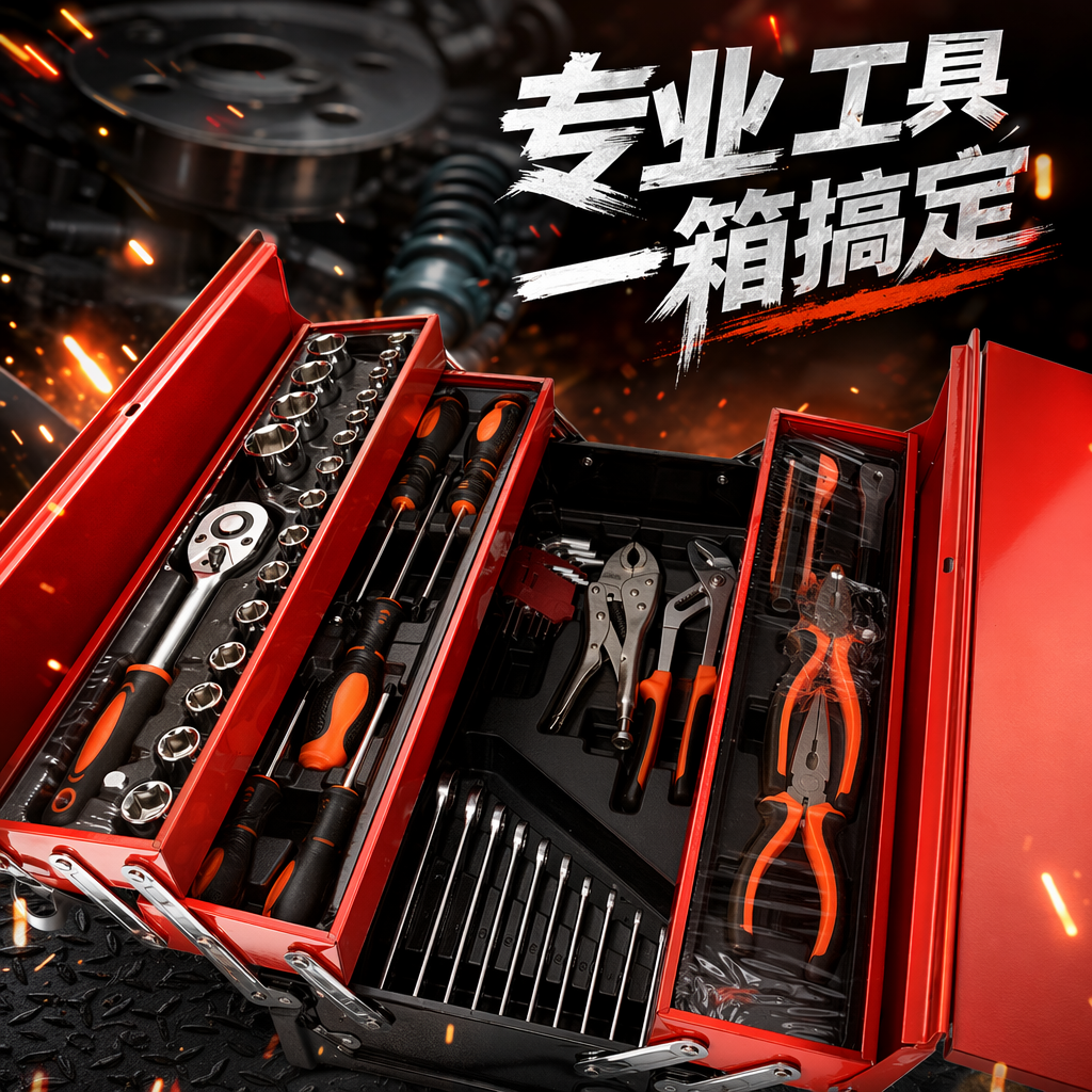 The red toolbox set contains multiple practical tool home repair storage boxes 85pc Specification image