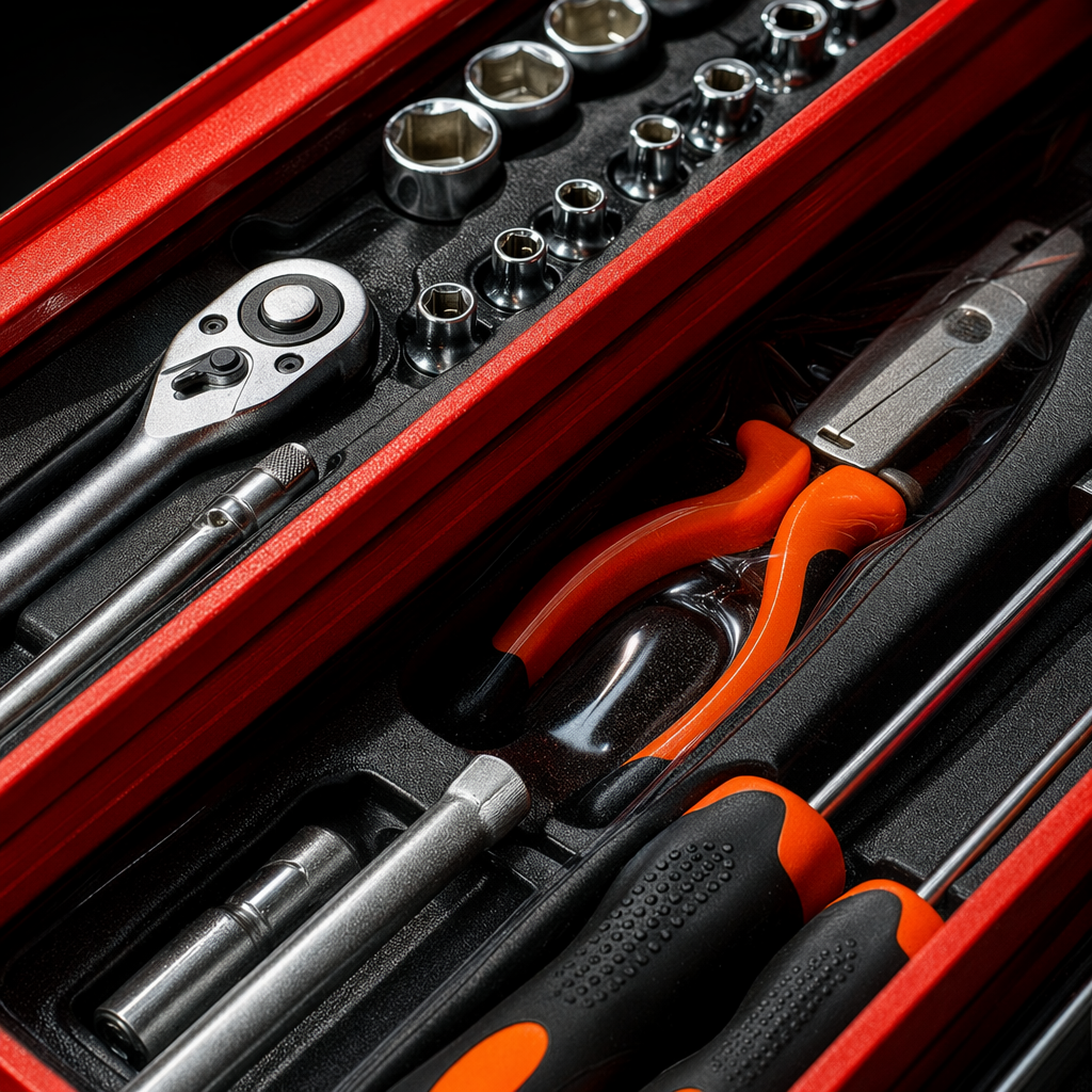 The red toolbox set contains multiple practical tool home repair storage boxes 85pc Application Scenario