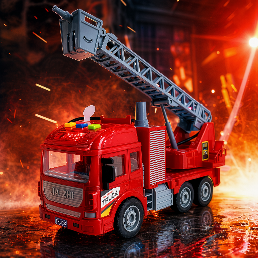 Red fire engine children's educational toy simulation sound cord light Specification image