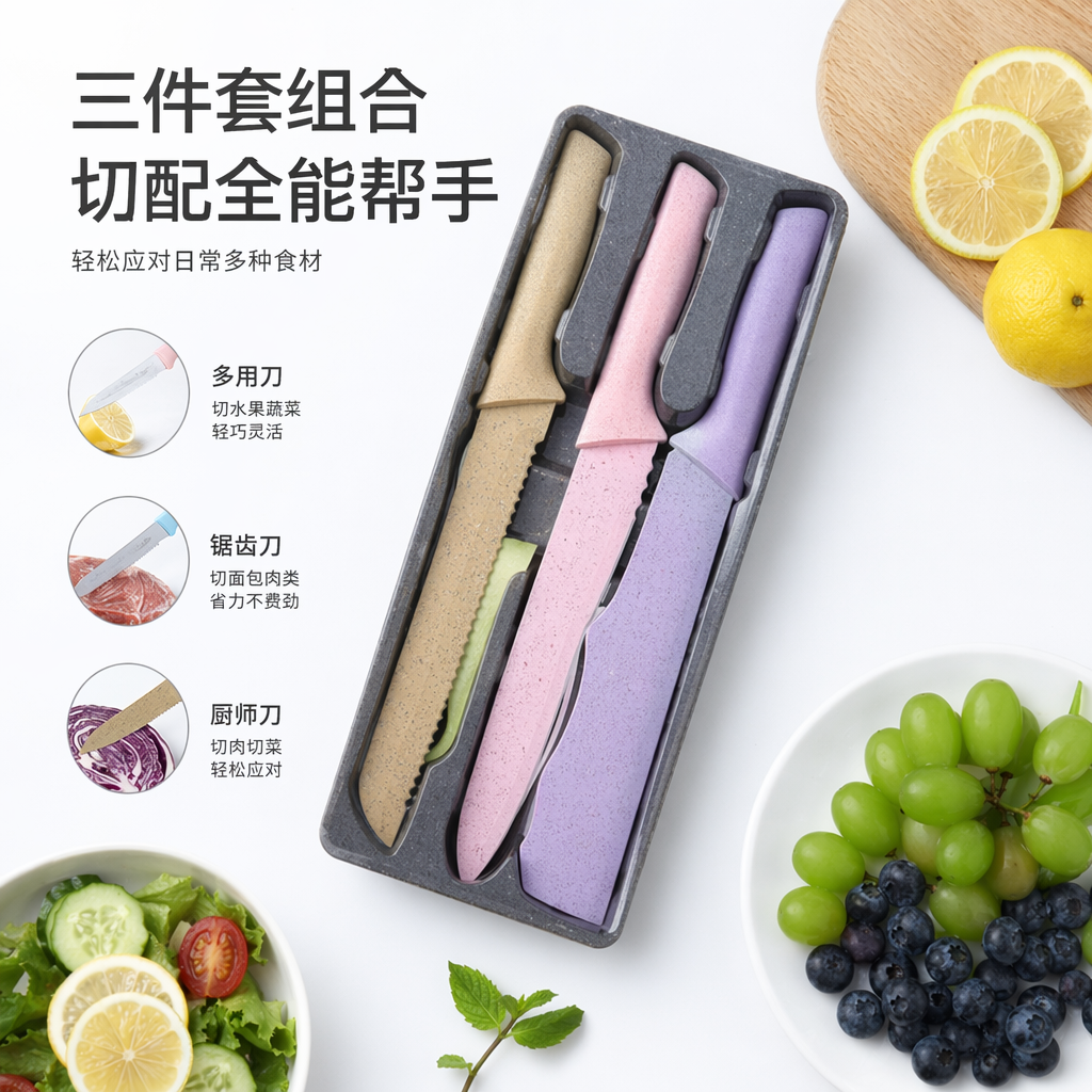 彩色刀具六件套 厨房家用不锈钢多功能切菜刀套装