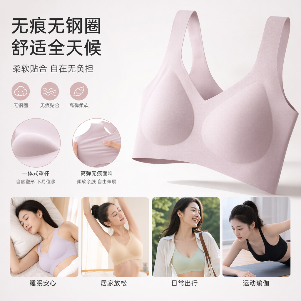多色无钢圈文胸 舒适聚拢透气内衣 女士日常基础款