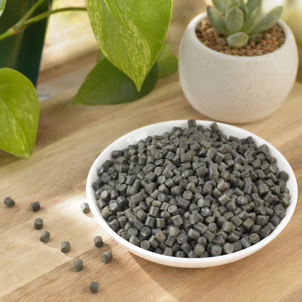Grayish-green plastic particles, industrial-grade PP polypropylene raw material, 2mm particle size details Picture