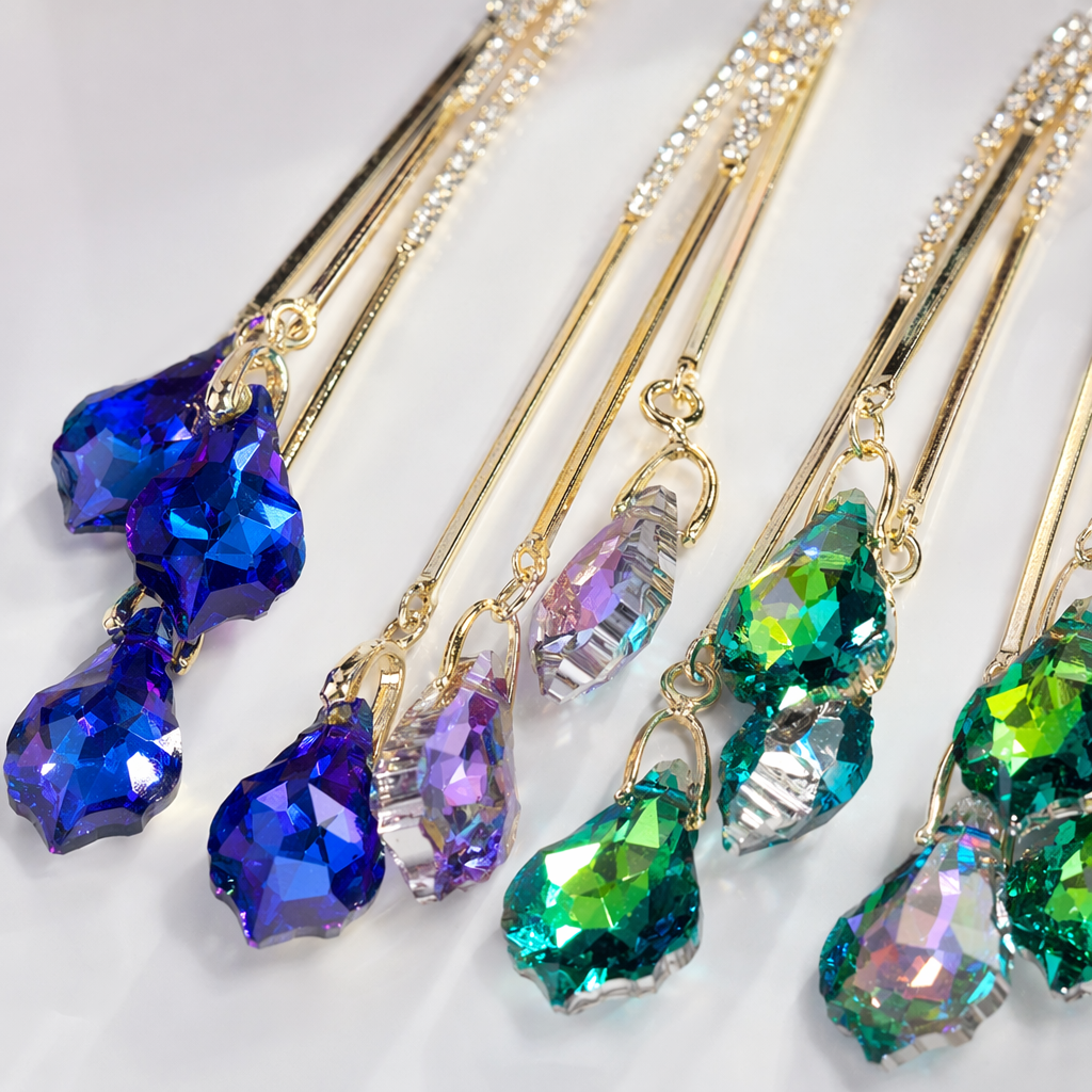 Colorful crystal tassel earrings, fashionable and light luxury women's earrings, vintage accessories Application Scenario