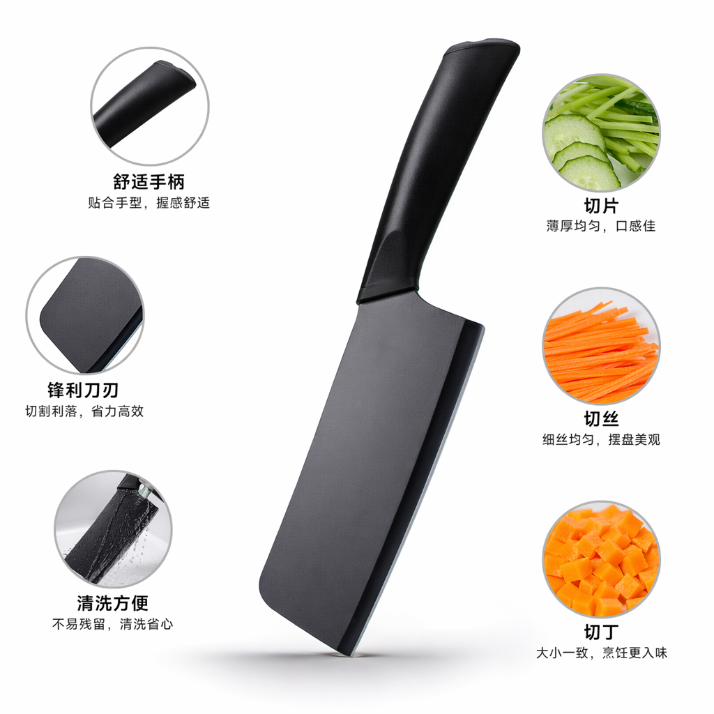 黑色厨房菜刀家用不锈钢切菜刀锋利耐用