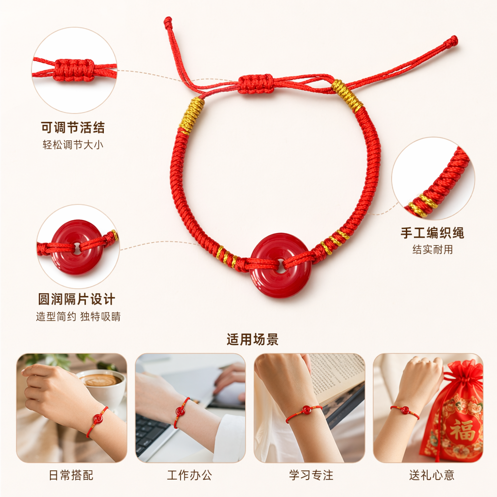 红色手绳 编织中国结情侣款男女通用简约时尚手腕饰品