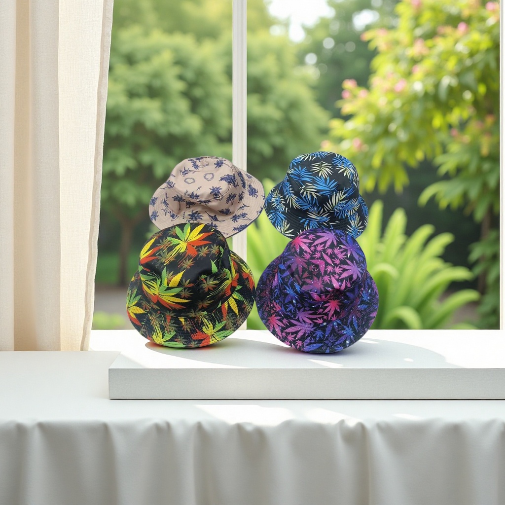 Four printed fisherman hats for summer sun protection, breathability and foldability, suitable for both men and women Specification image