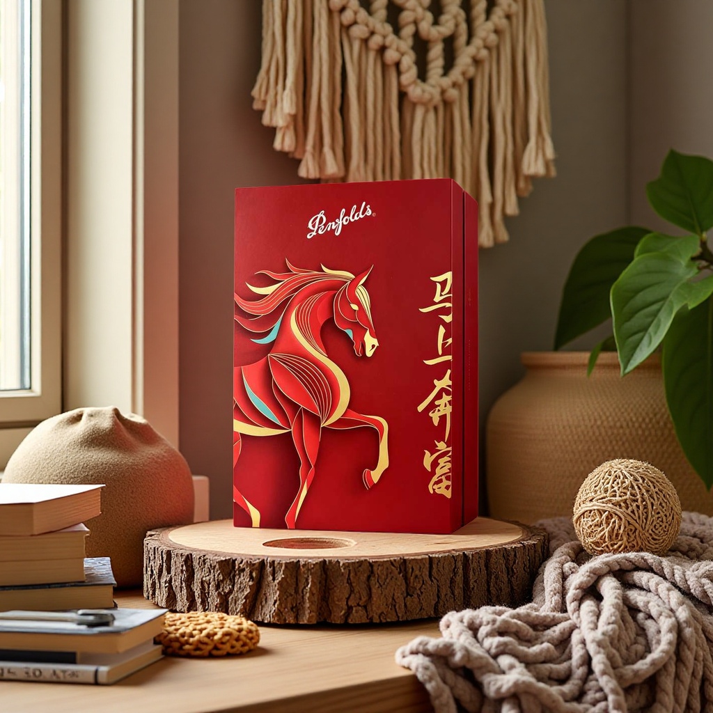 Penfolds Bin389 red wine in two bottles, red gift box, red horse pattern, white label Application Scenario