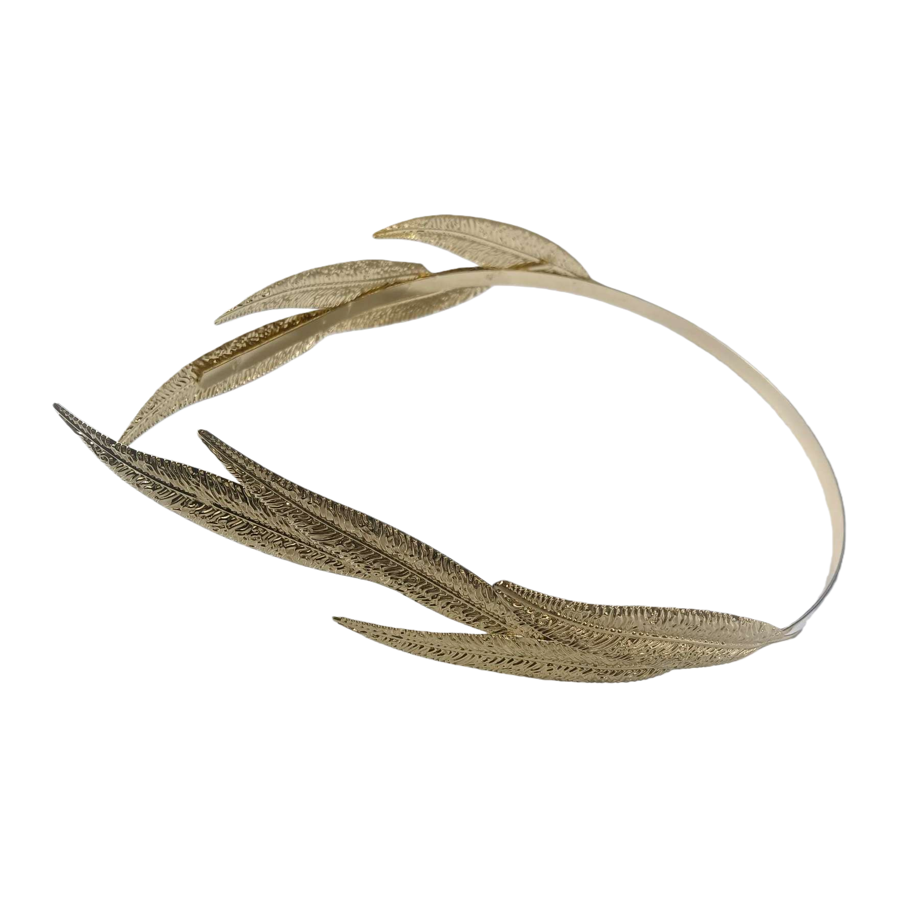 Golden leaf-shaped headwear with artificial plant decoration is a light and breathable wedding accessory for brides Item Picture