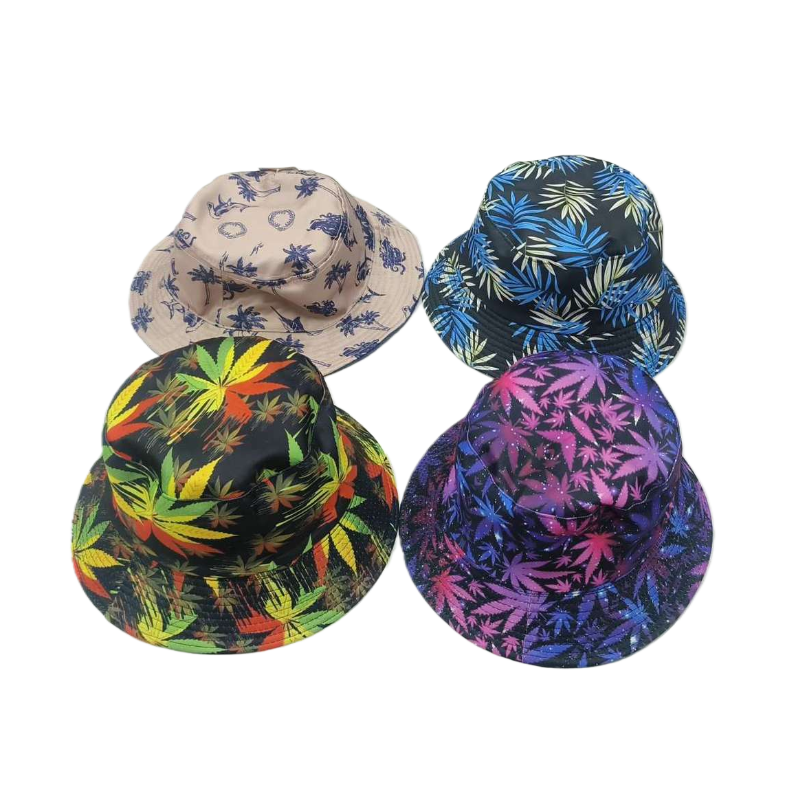 Four printed fisherman hats for summer sun protection, breathability and foldability, suitable for both men and women Item Picture