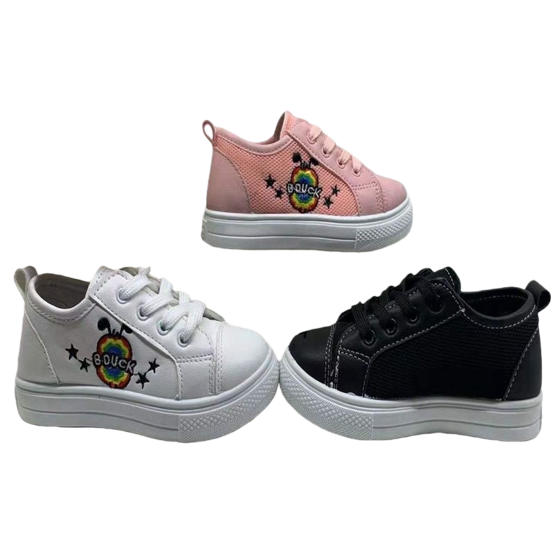 Three pairs of children's casual shoes in pink, white and black Item Picture