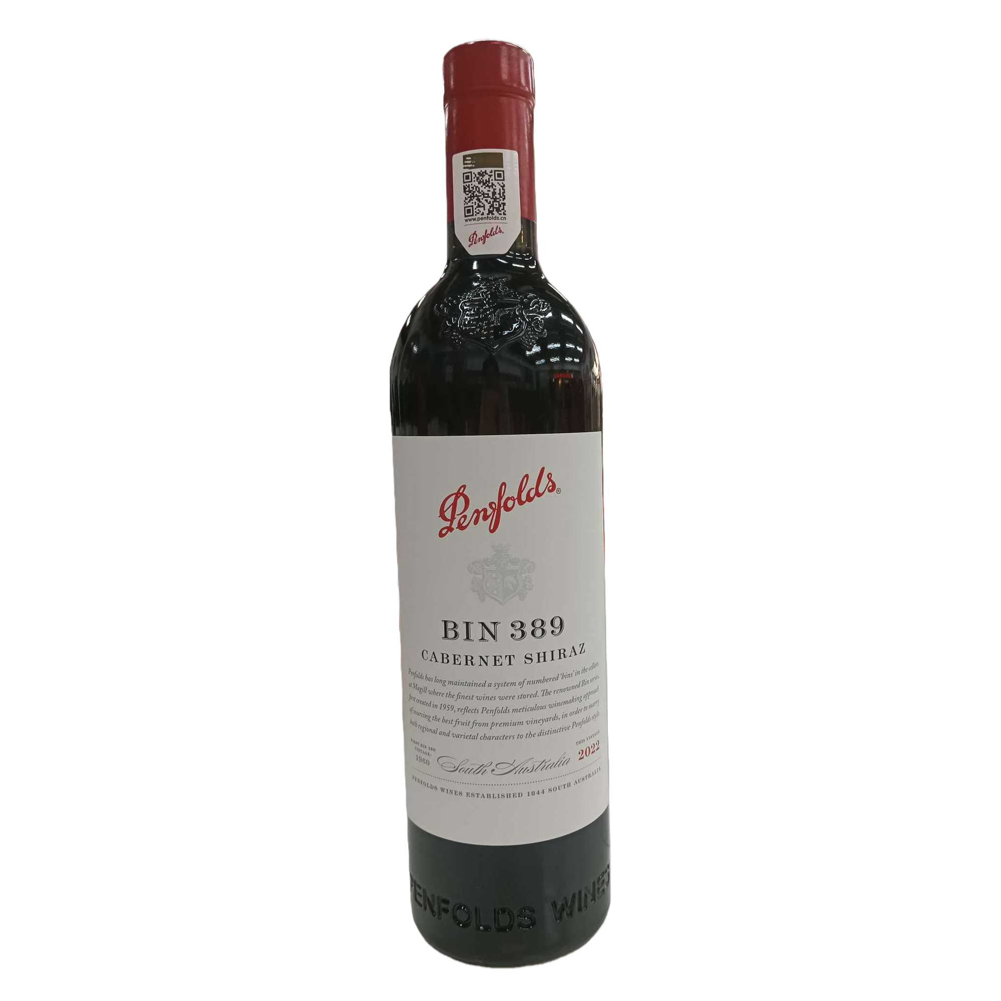 Penfolds Bin389, a blend of Cabernet Sauvignon and Shiraz flavors. Item Picture