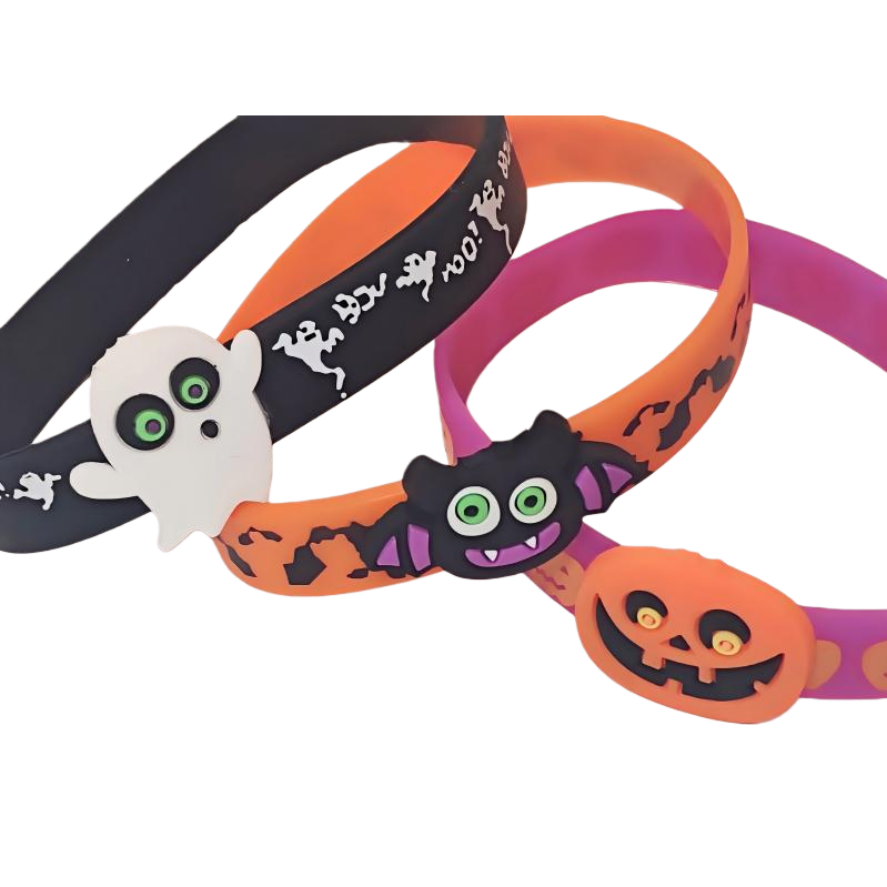 Colorful Halloween ghost bat pumpkin shaped plastic wristband Item Picture