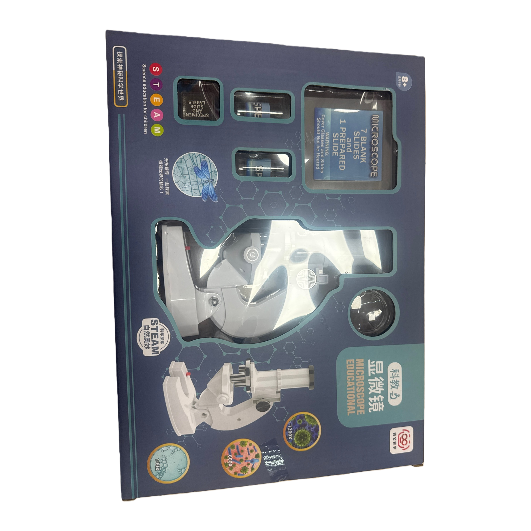 Blue packaging box microscope toy, children's science experiment equipment, magnifying observation Item Picture