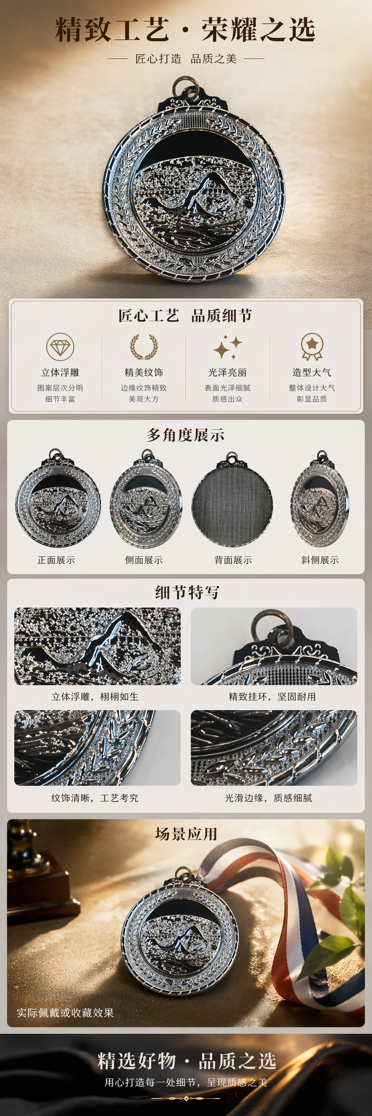 银色金箔奖牌塑料底座桌面铭牌180g详情1