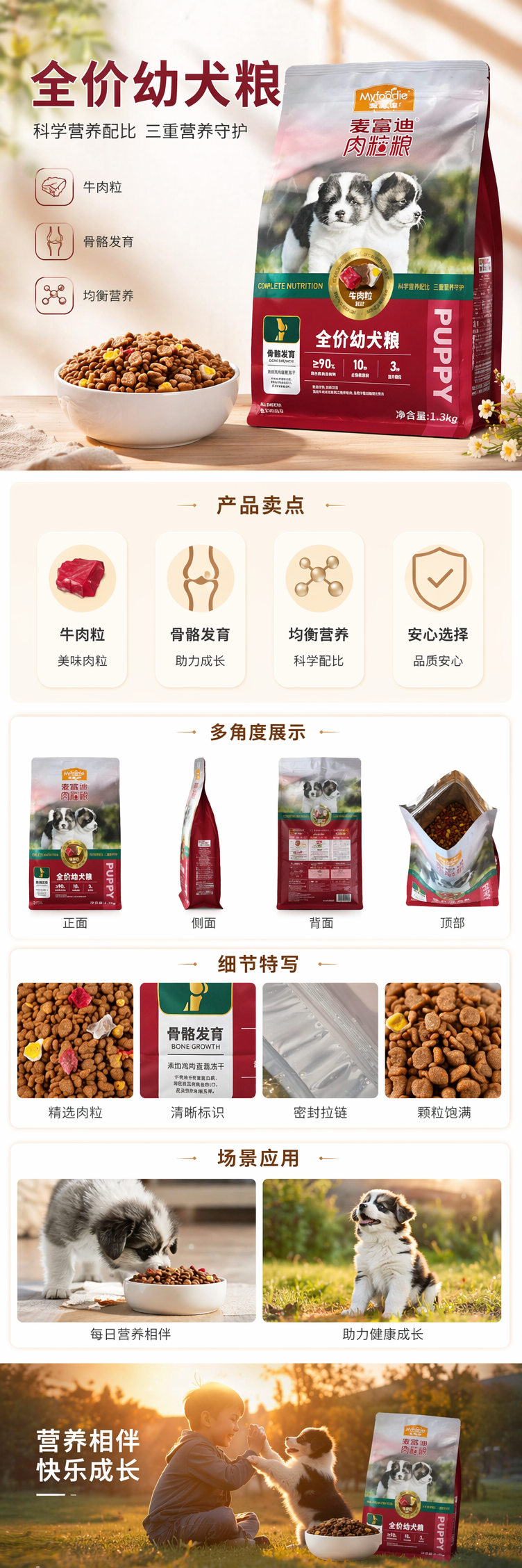 麦富迪红白相间包装袋幼犬粮肉粒粮详情1