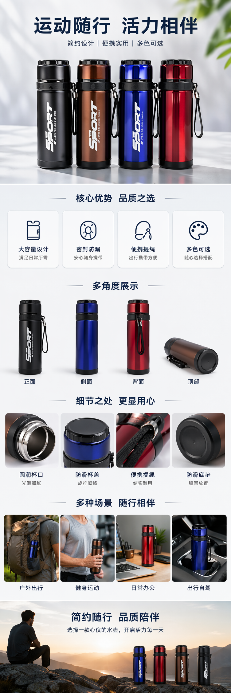 彩色保温杯 316不锈钢真空双层防烫便携水壶 pic 1