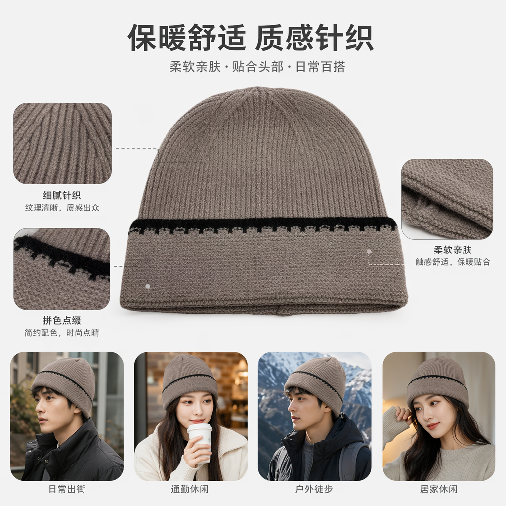 灰色针织帽 保暖毛线帽男女通用秋冬韩版休闲百搭