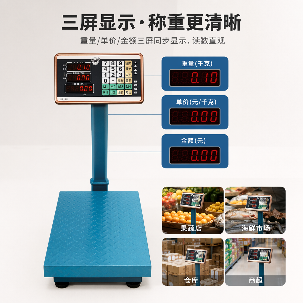 蓝色秤台电子秤 家用厨房精准称重便携式数字体重秤