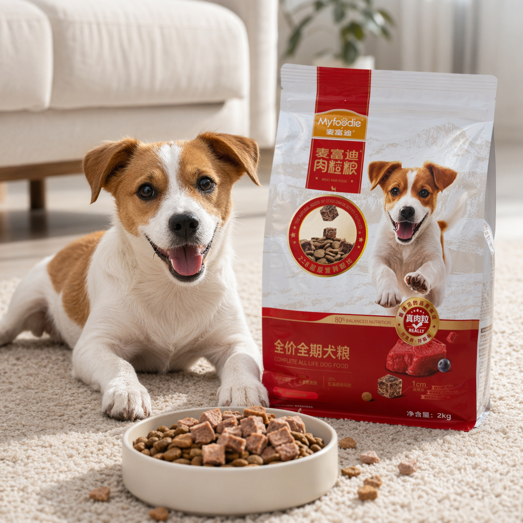 Red packaging bag dog food is a natural, grain-free, nutritionally balanced pet food specially designed for adult dogs details Picture