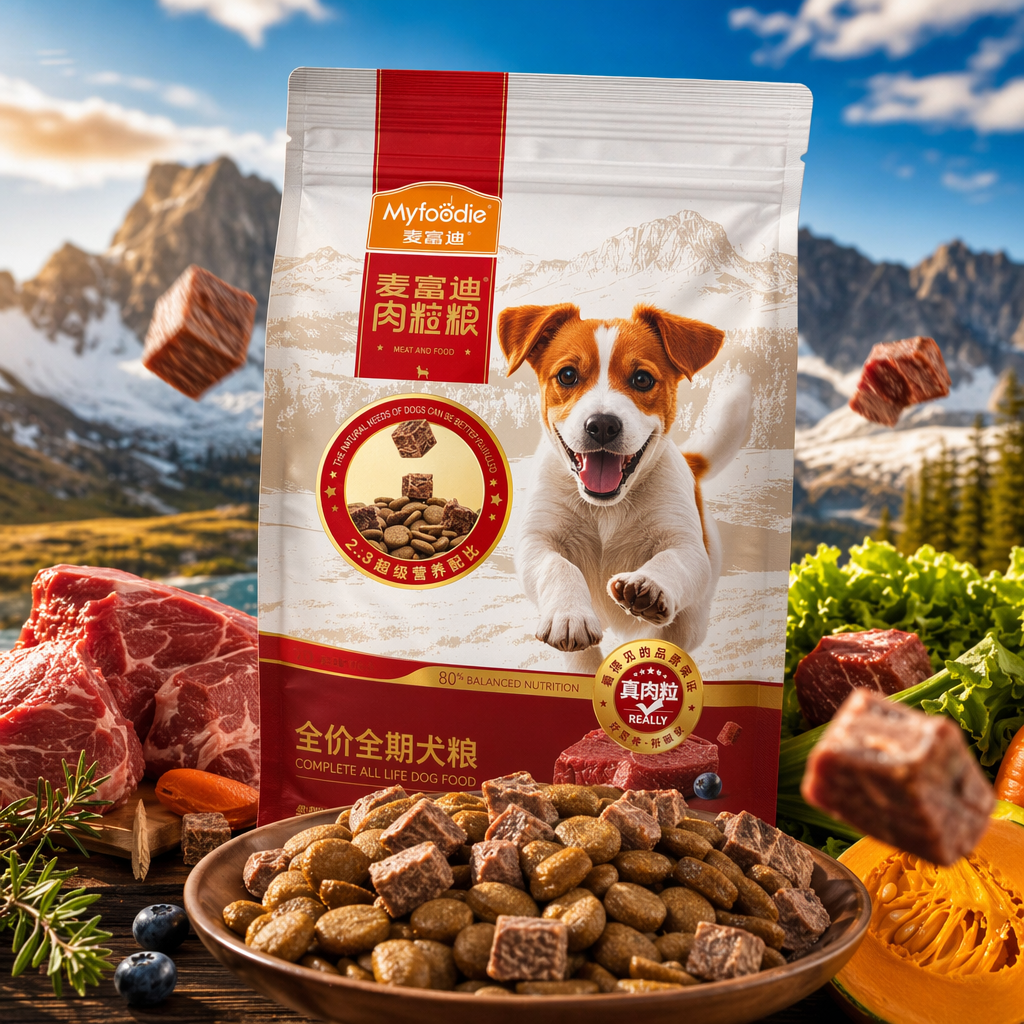 Red packaging bag dog food is a natural, grain-free, nutritionally balanced pet food specially designed for adult dogs Specification image