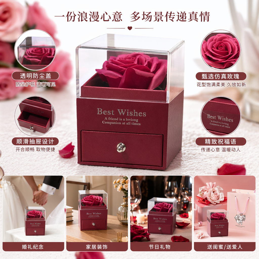 红色礼盒装玫瑰花束情人节生日送礼精美包装