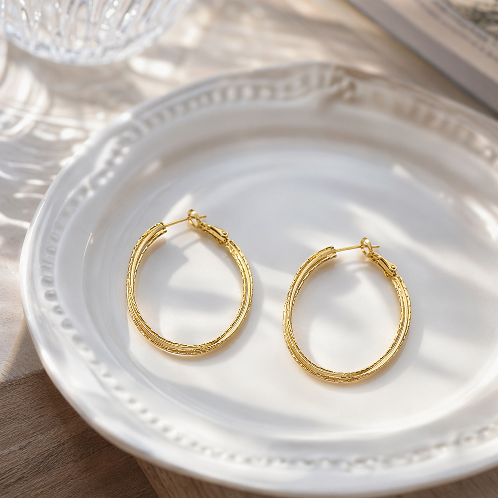 Gold multi-layer texture earrings, fashionable and light luxury design earrings for women details Picture