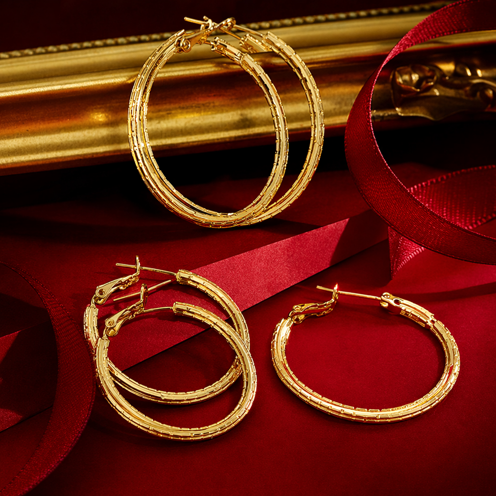 Gold multi-layer texture earrings, fashionable and light luxury design earrings for women Specification image
