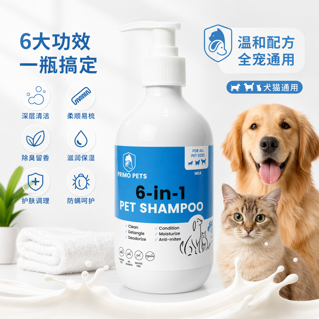 白色按压瓶装宠物专用洗发水 温和清洁不刺激 宠物沐浴露