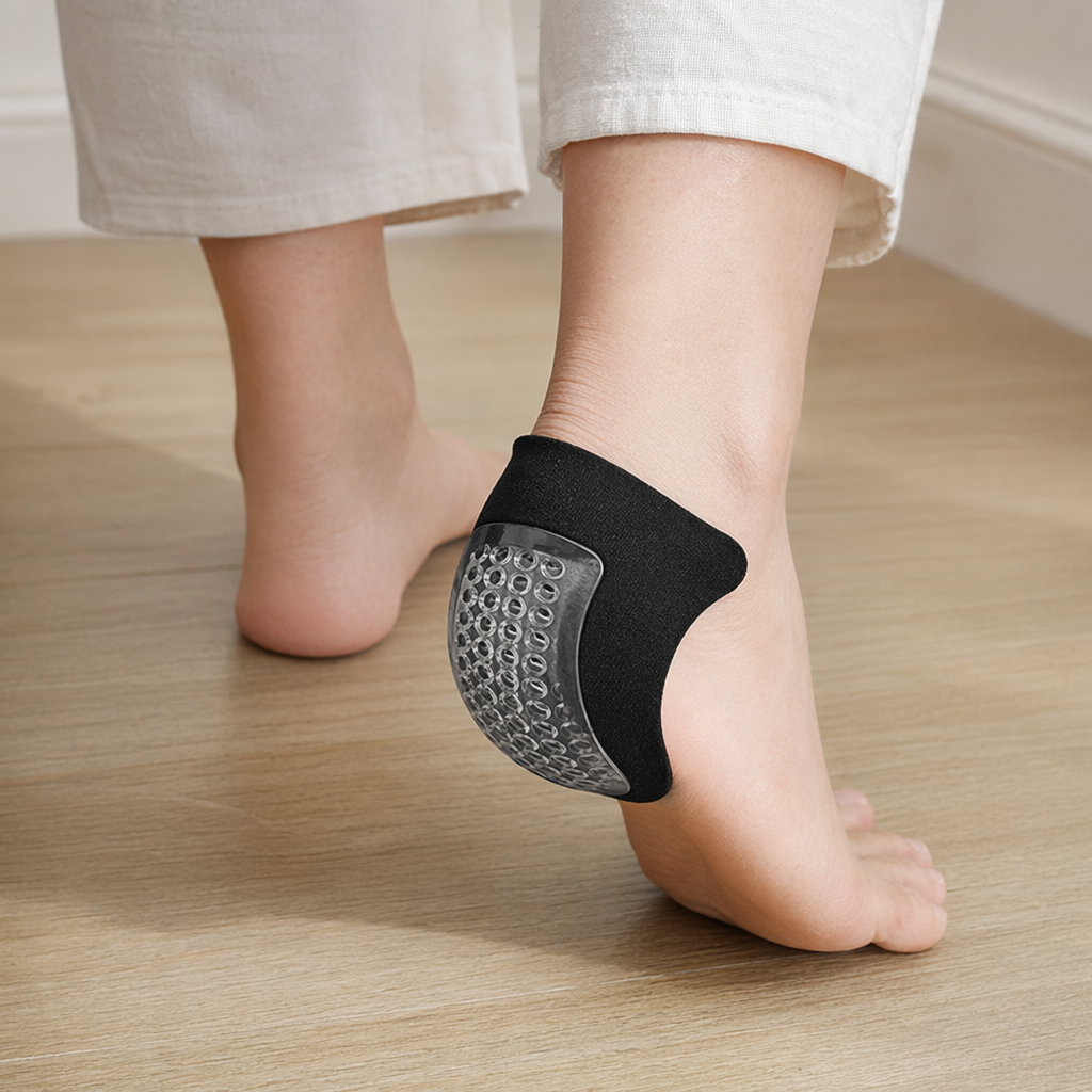 The black insoles with transparent silicone massage bases provide comfortable and anti-slip arch support details Picture