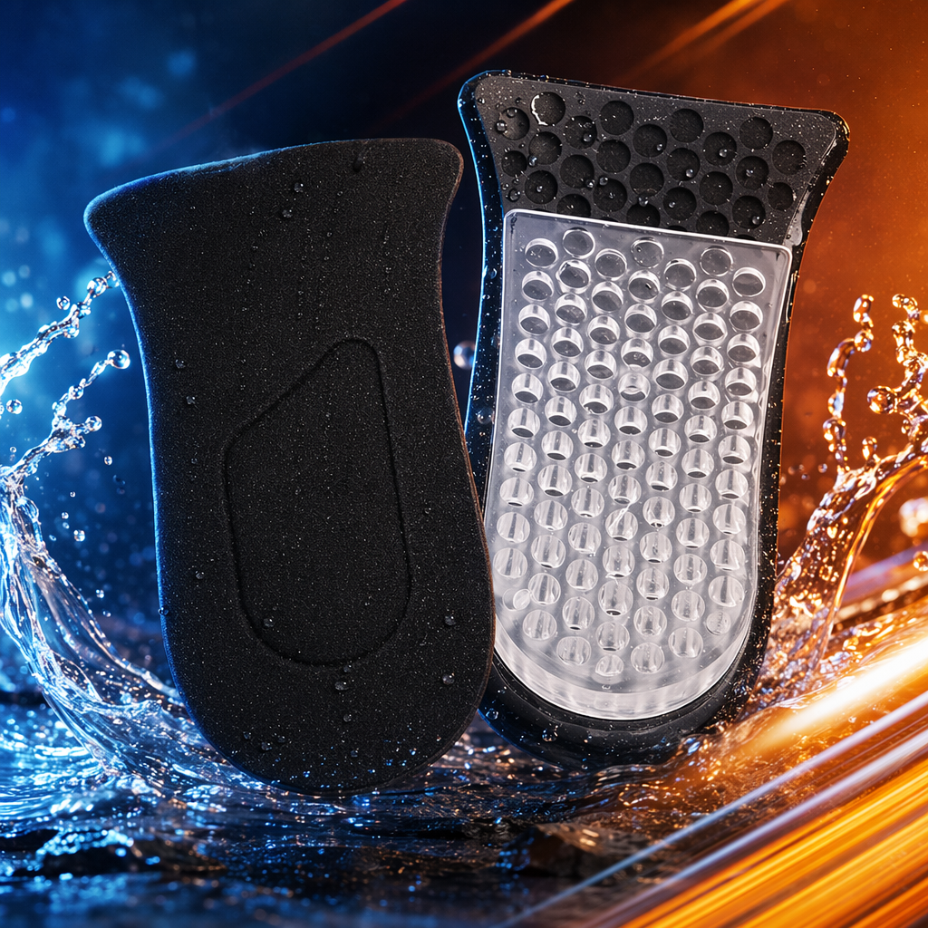 The black insoles with transparent silicone massage bases provide comfortable and anti-slip arch support Specification image