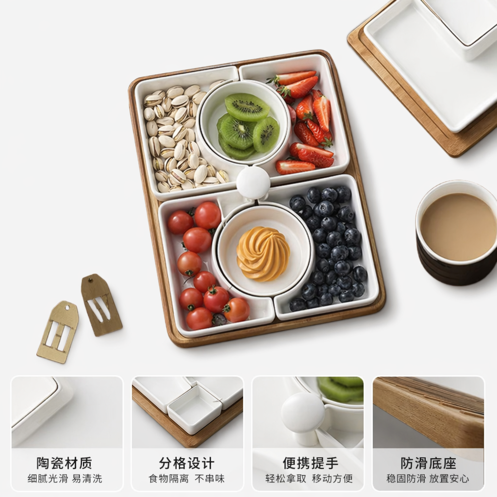 分格果盘 tray 多格水果盘家用客厅零食盘便携收纳盘