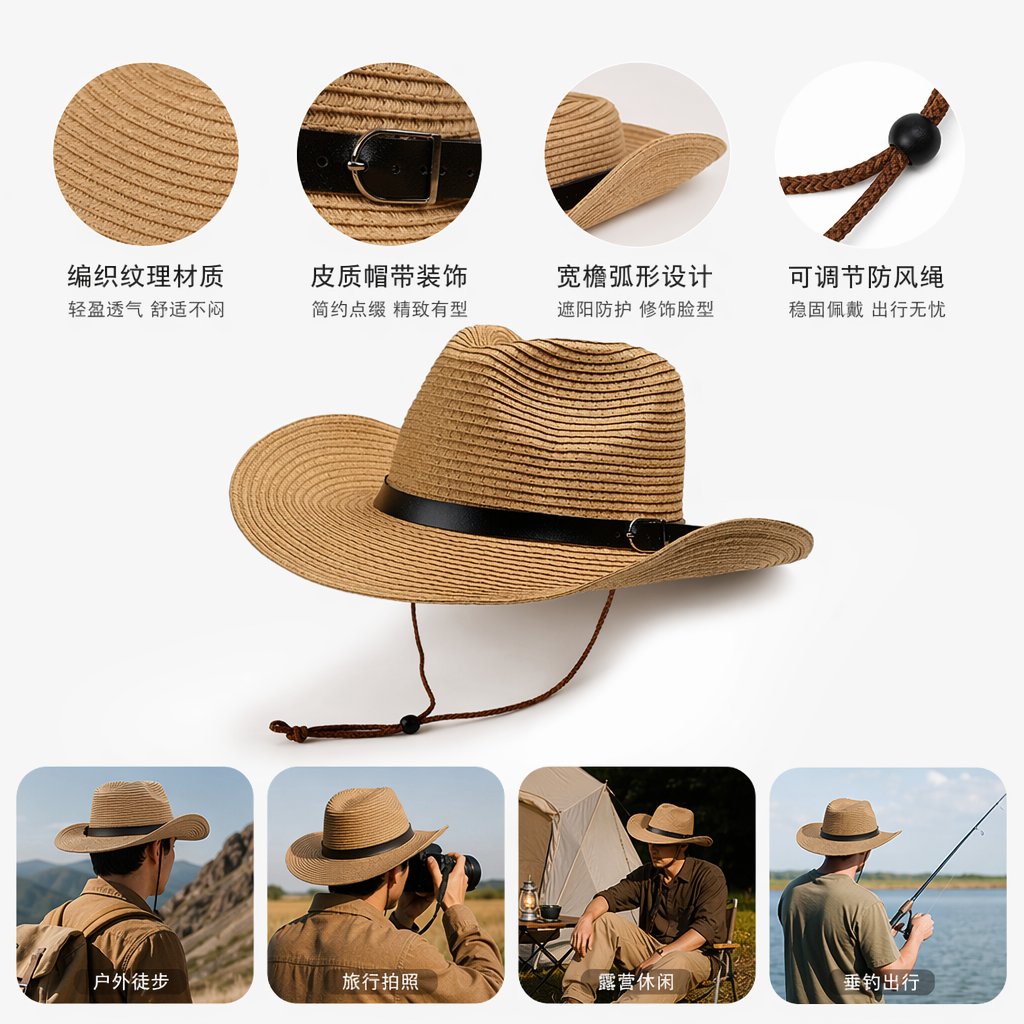 米色草帽女夏季遮阳防晒编织宽檐时尚休闲帽