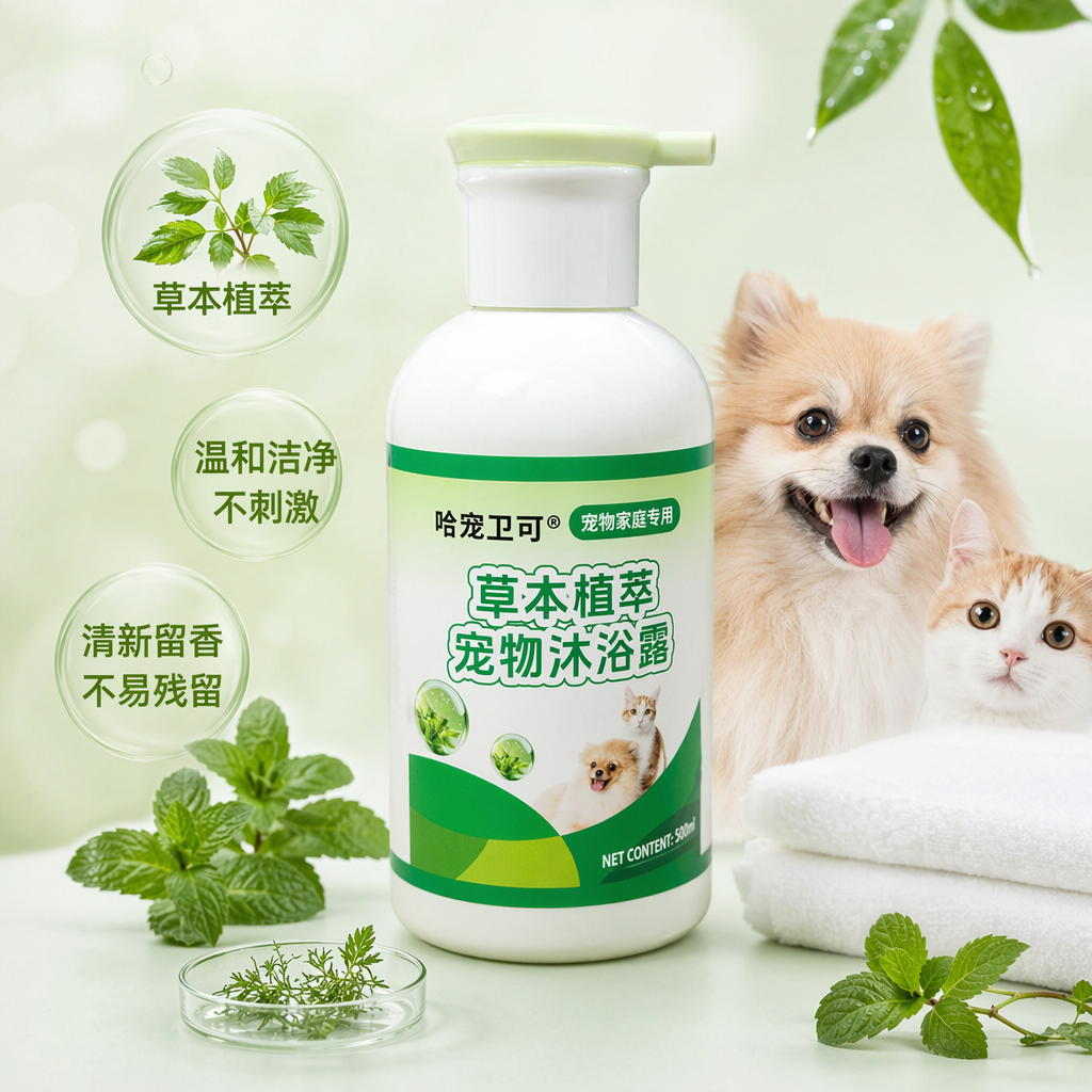 绿色瓶身宠物沐浴露温和清洁滋养毛发