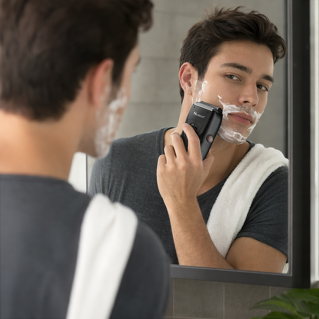 黑色电动剃须刀 男士胡须修剪 充电式便携静音 shaving details Picture