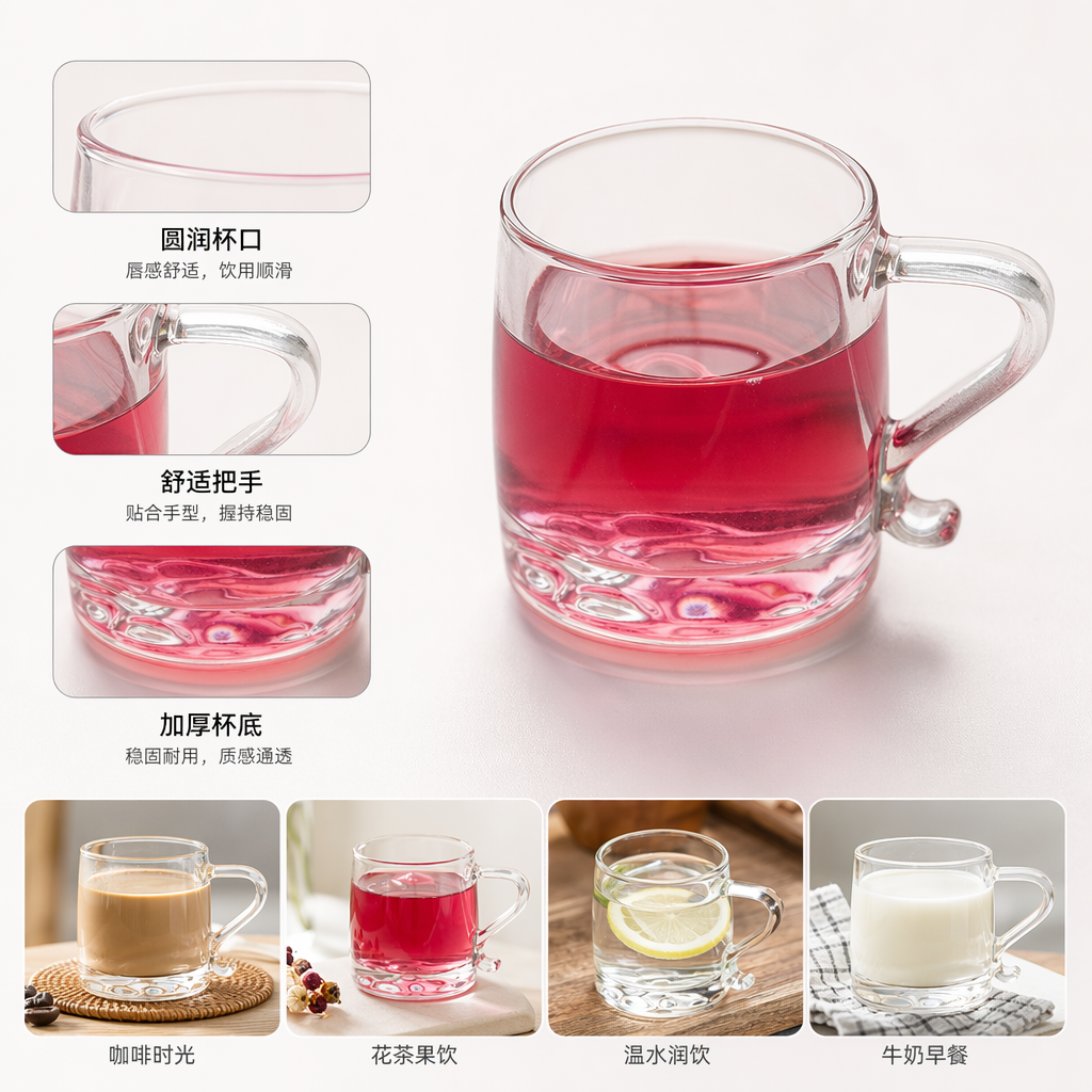 粉红液体透明玻璃杯配金色勺子紫色图案纸张套装