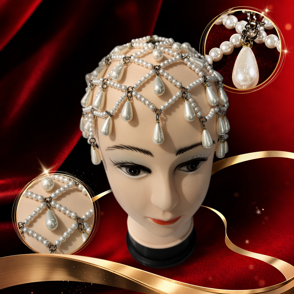 White pearl headpiece figurine head decoration accessory, realistic and exquisite hair accessory Specification image