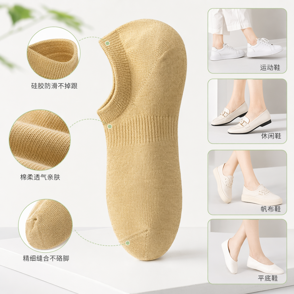 姜黄色女式浅口袜 透气棉质 舒适贴合 日常百搭