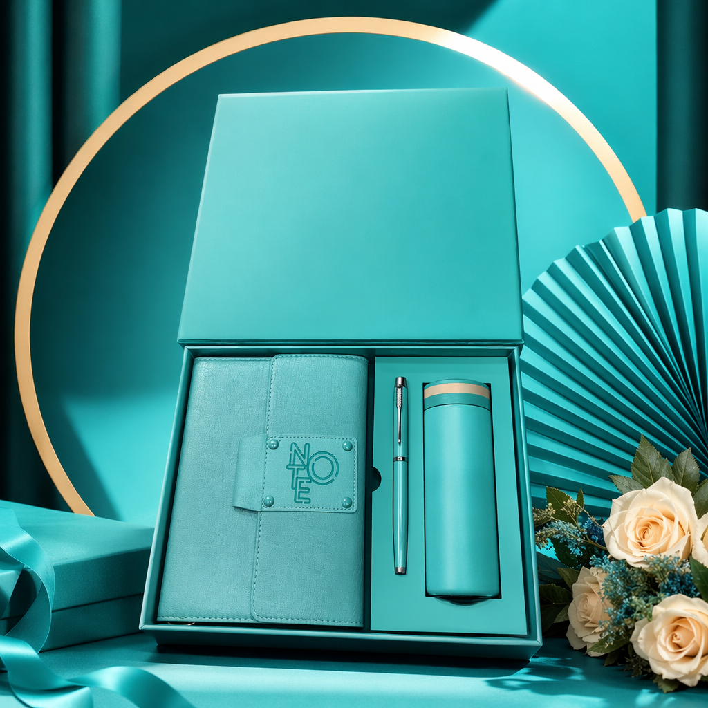 A light green gift box set of notebook, pen and thermos cup, three pieces Specification image