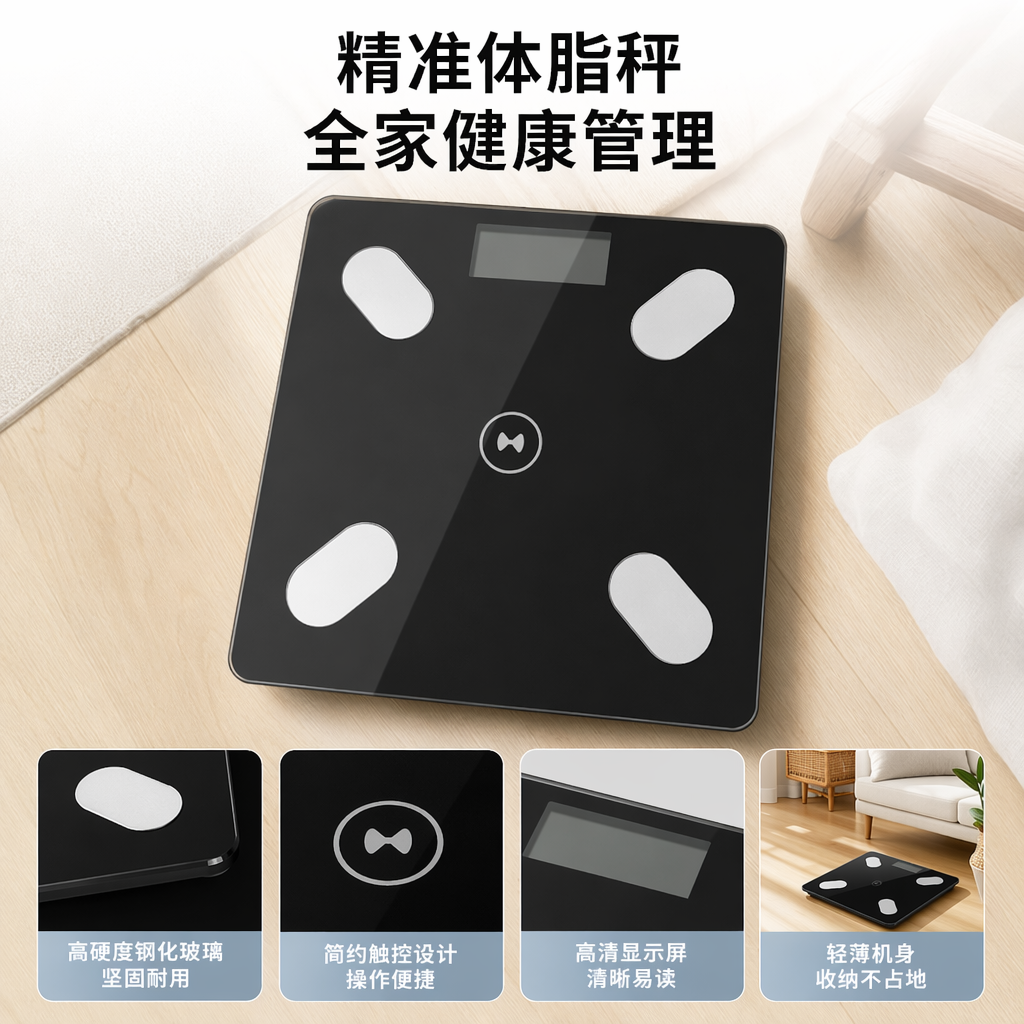 黑色智能体重秤 电子家用精准体脂测量仪