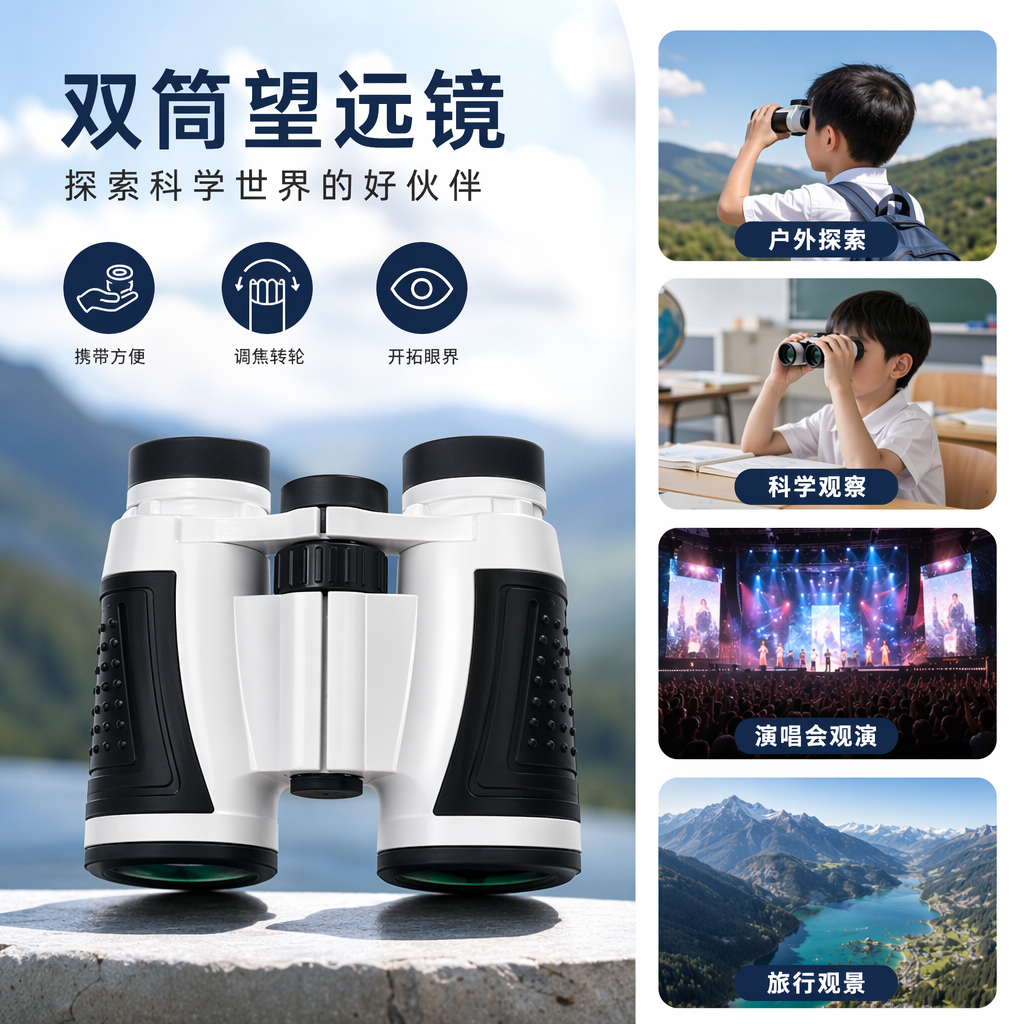 深蓝色包装盒双筒望远镜 高清光学变焦便携式观景器材