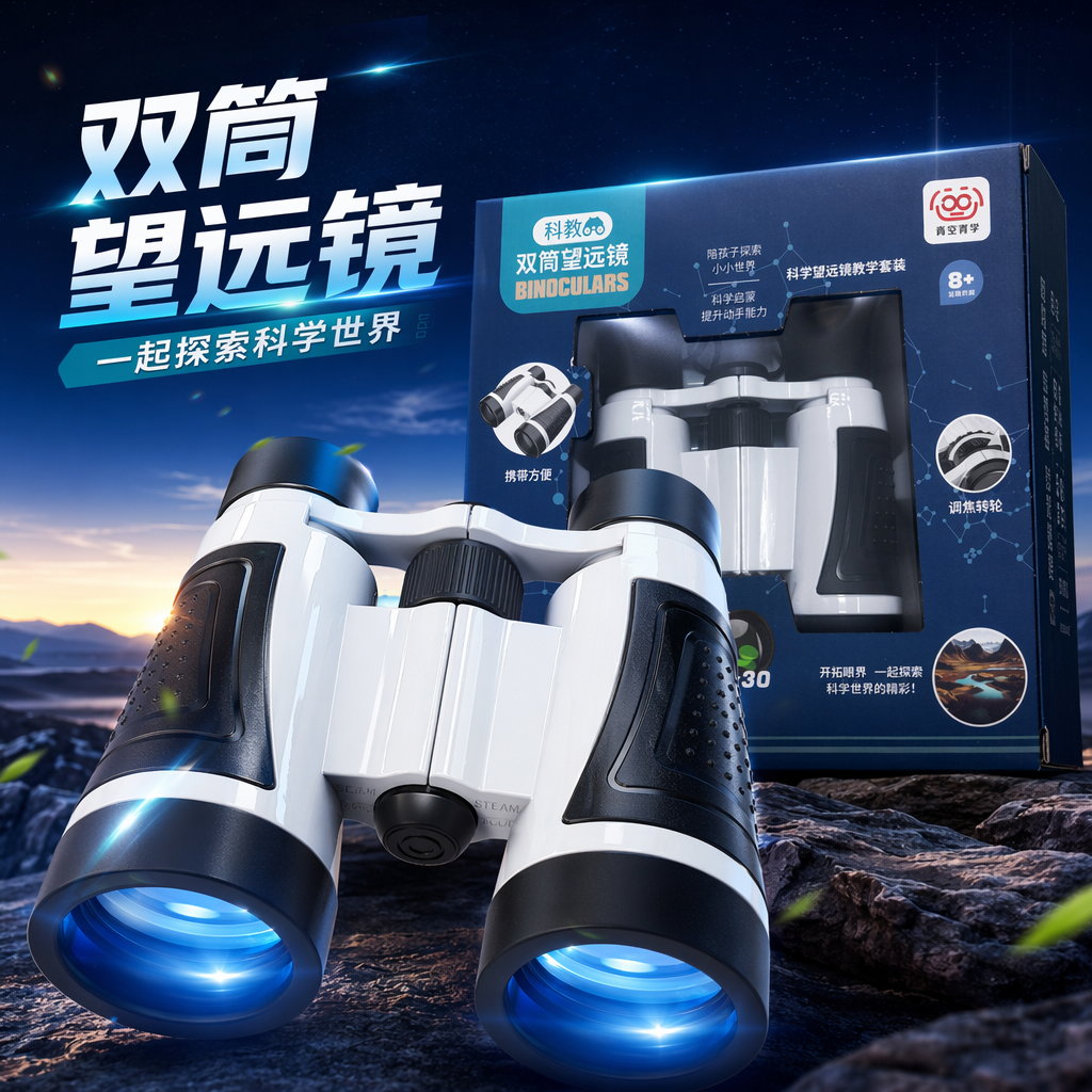 A portable viewing device with high-definition optical zoom binoculars in a deep blue packaging box Specification image