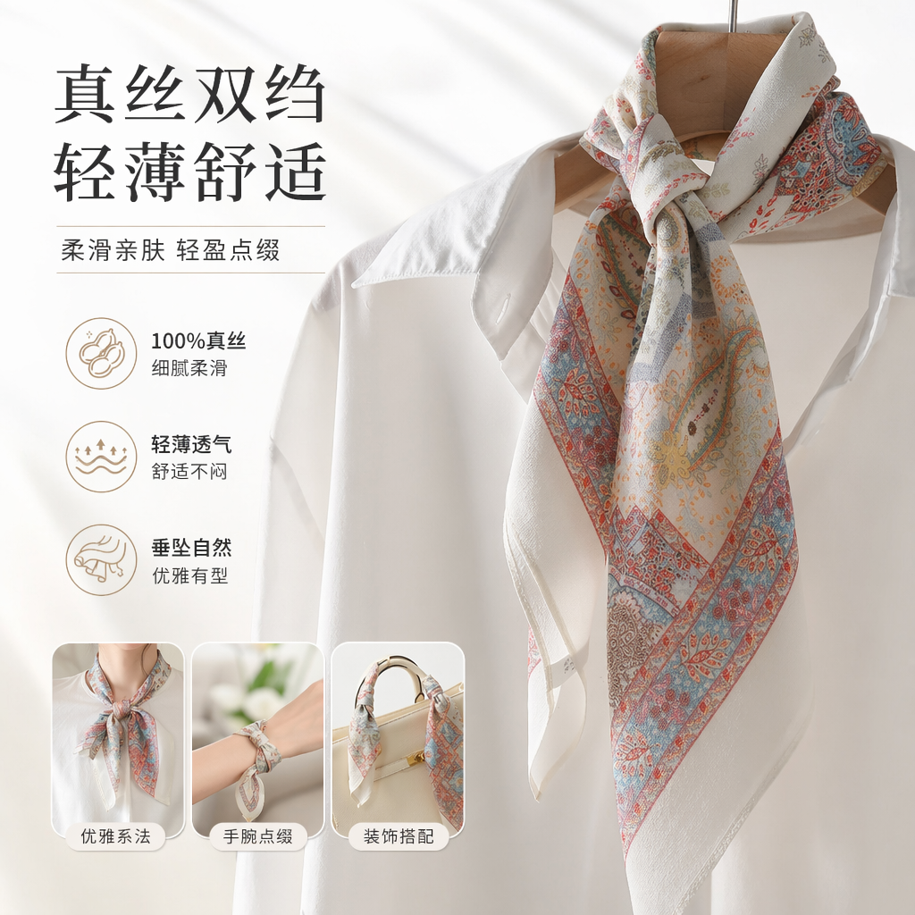 白色衬衫搭配丝巾套装 通勤休闲百搭女式上衣