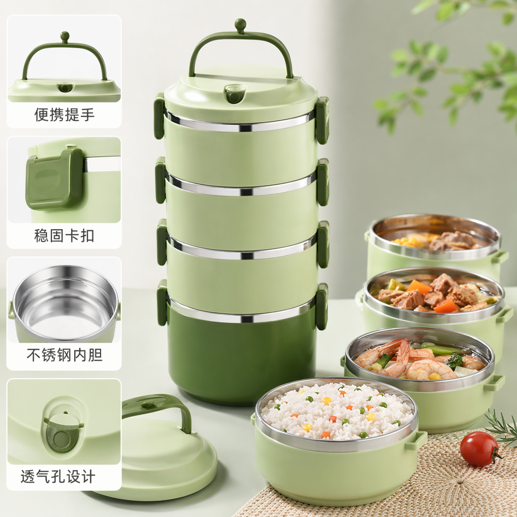 彩色多层便当饭盒分格密封防漏上班族学生午餐盒图