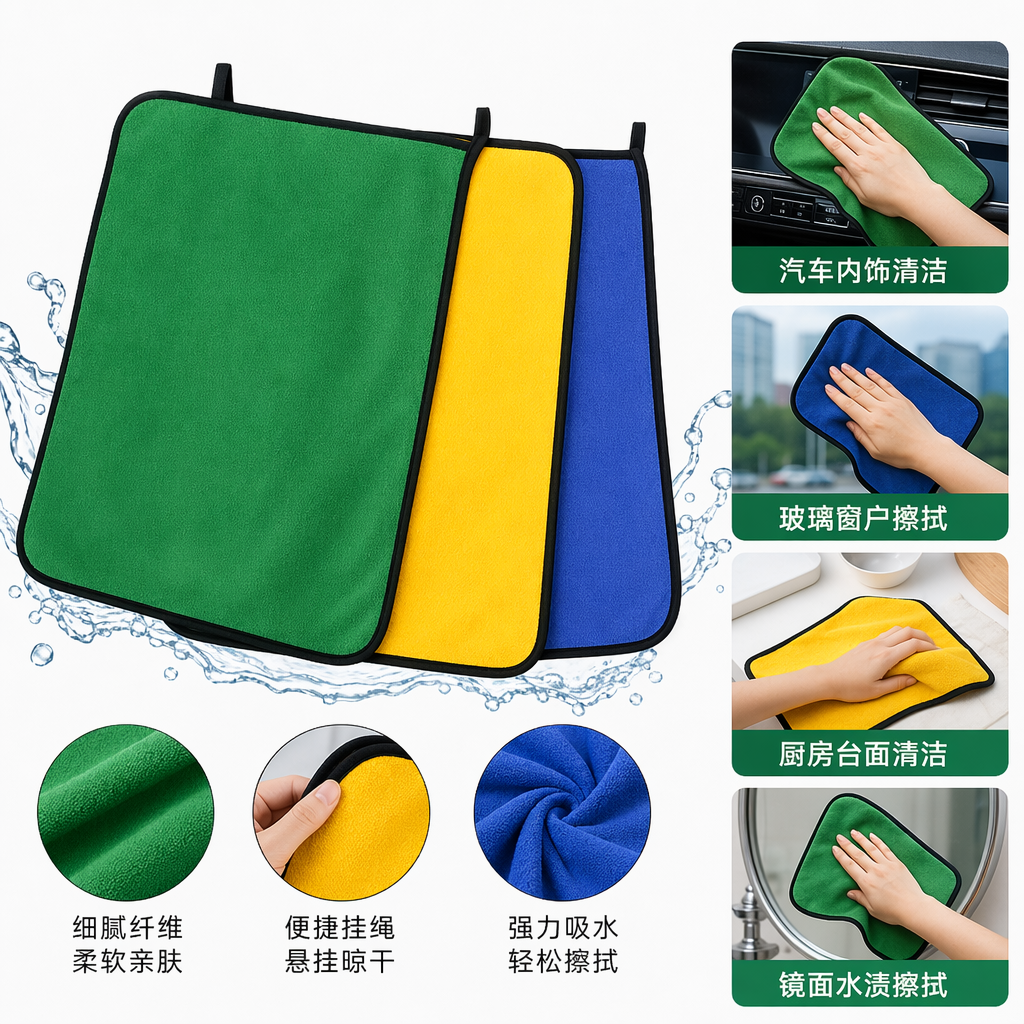 绿色黄色蓝色三色纯棉毛巾吸水速干家用浴室巾