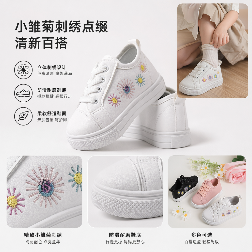 Colorful embroidered children's casual shoes for girls and boys, spring and autumn breathable soft-soled sports shoes