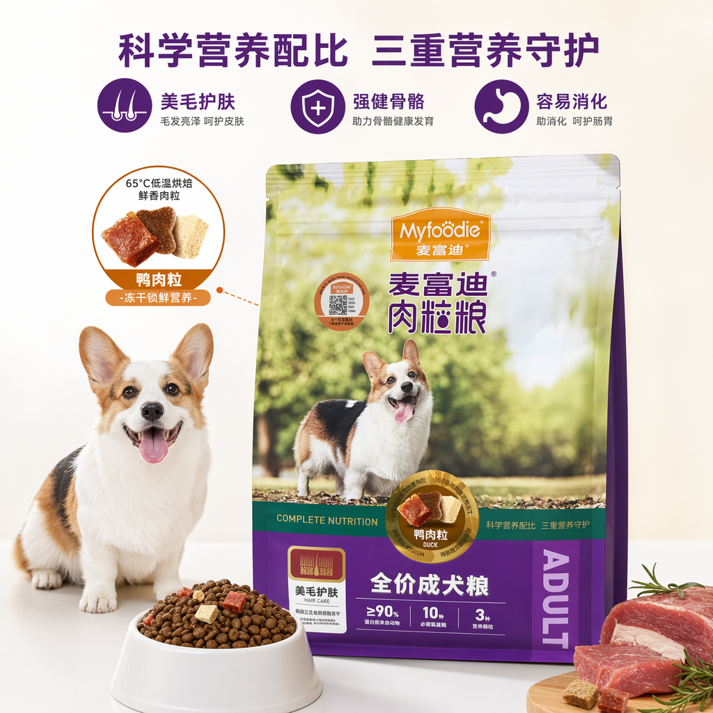 麦富迪紫色包装袋肉粒粮 猫狗通用全价主食湿粮