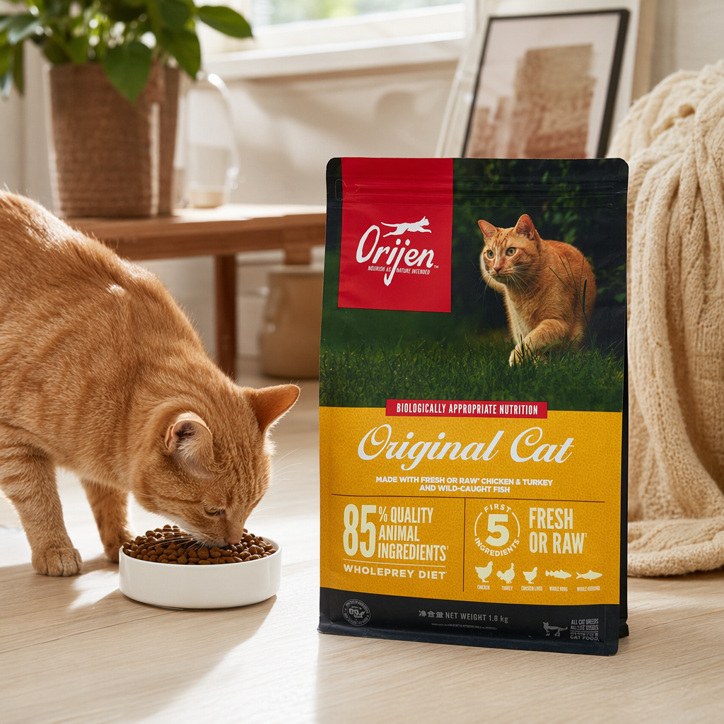 The Orange Cat Food Bag is a pet food storage bag designed for an orange cat on the grass details Picture