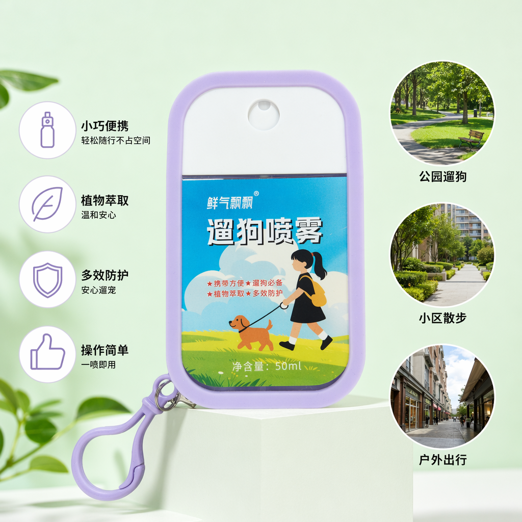 Purple shell with a buckle dog walking spray bottle, portable pet sprayer for going out